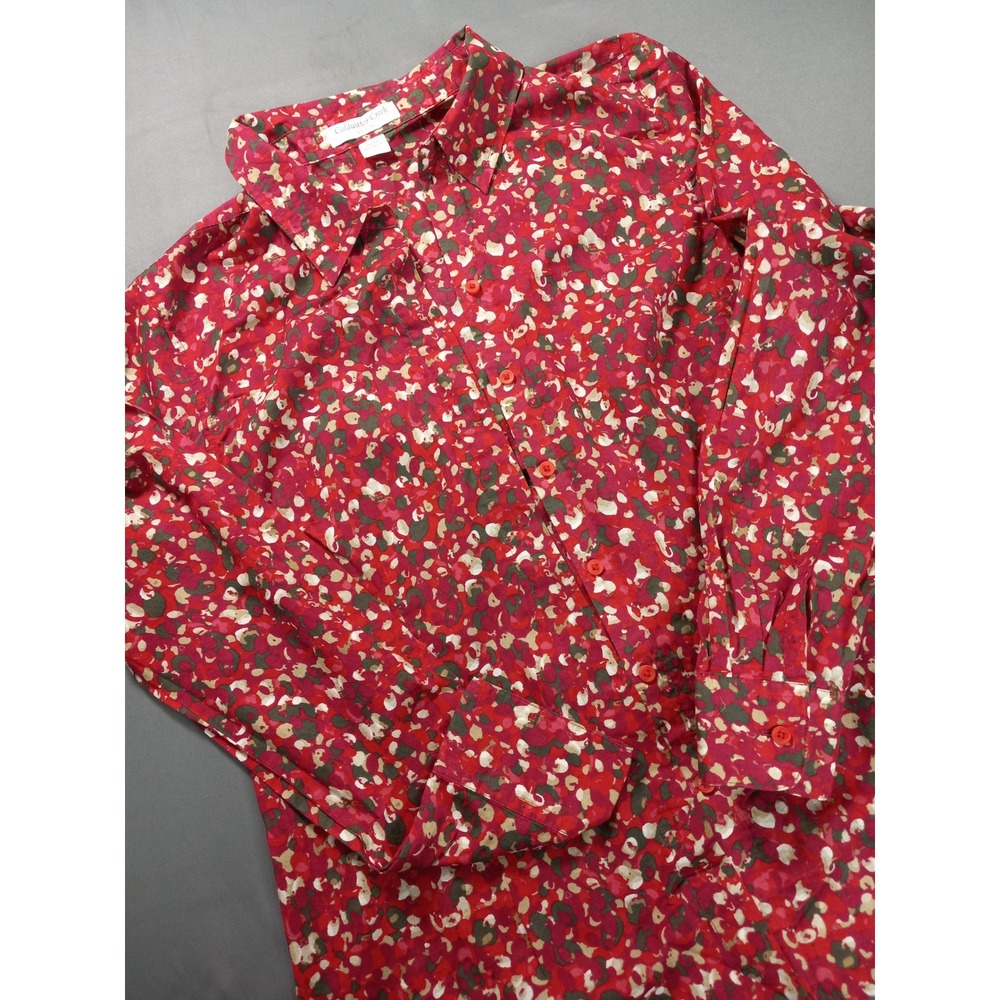 Coldwater Creek 100% CottonRed Floral Button Down Shirt Womens M 10-12